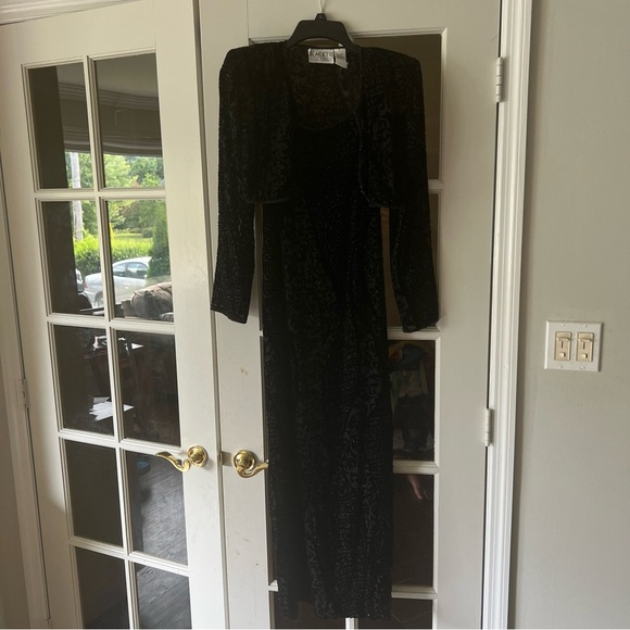 Vintage Black Tie Oleg Cassini Beaded Formal Dress And Jacket Size 4 - Picture 1 of 5